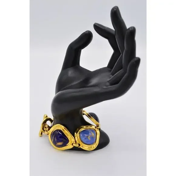 Edouard Rambaud Vintage Cabochon Bracelet Gold Blue Painted Gripoix Chunky BinY